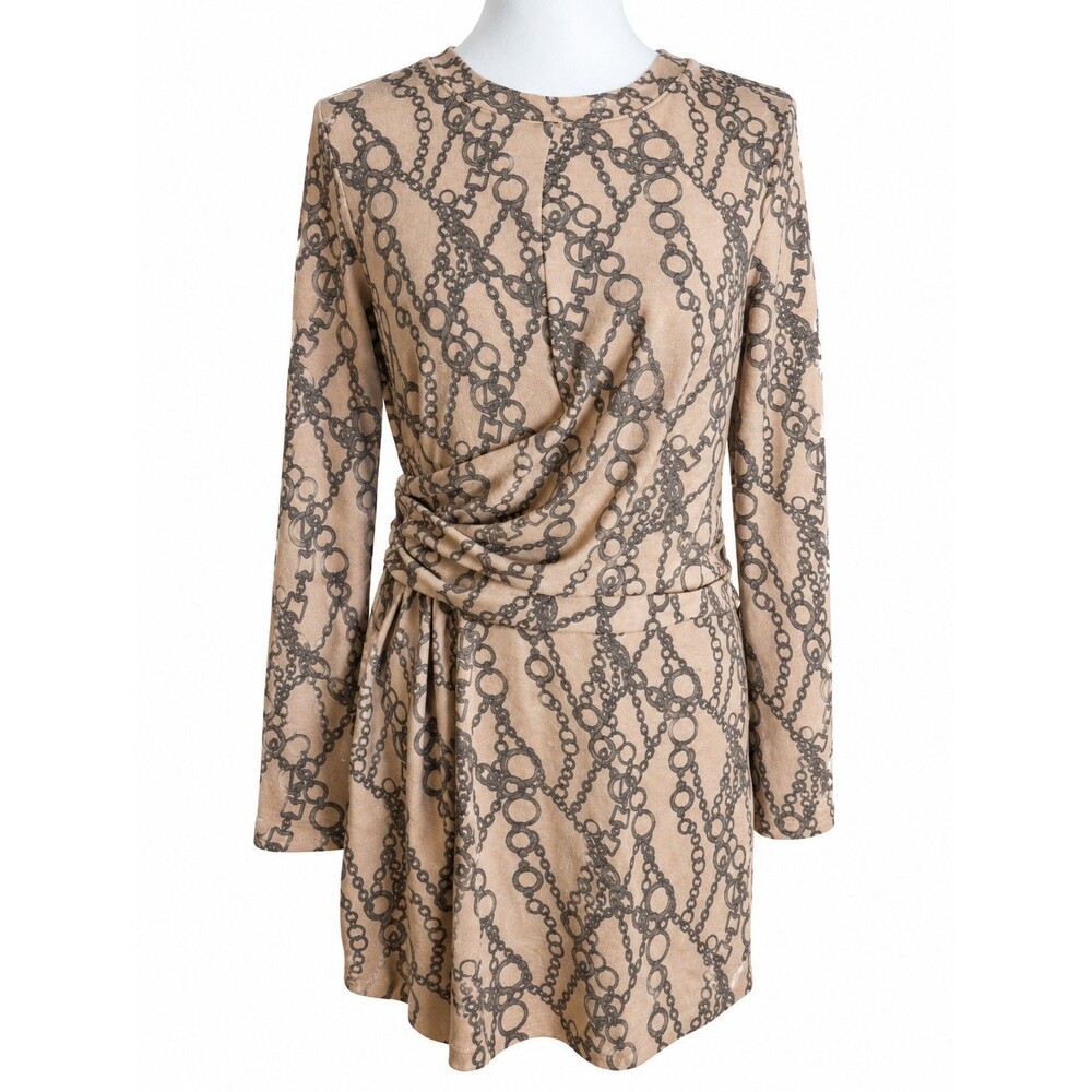 Small DG2 Diane Gilman Chain Print Draped Tunic Top Small Quiet Luxury Old Money